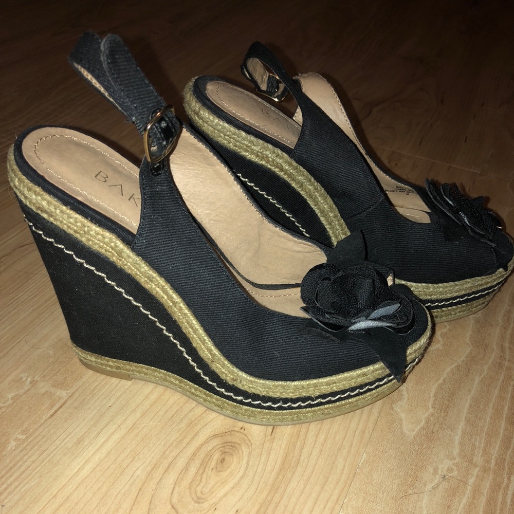 Black canvas floral wedges. Brand new